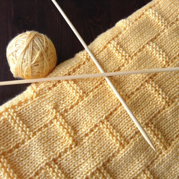 Hand Knit Baby Blanket in Sunshine Yellow - Picture 1 of 6